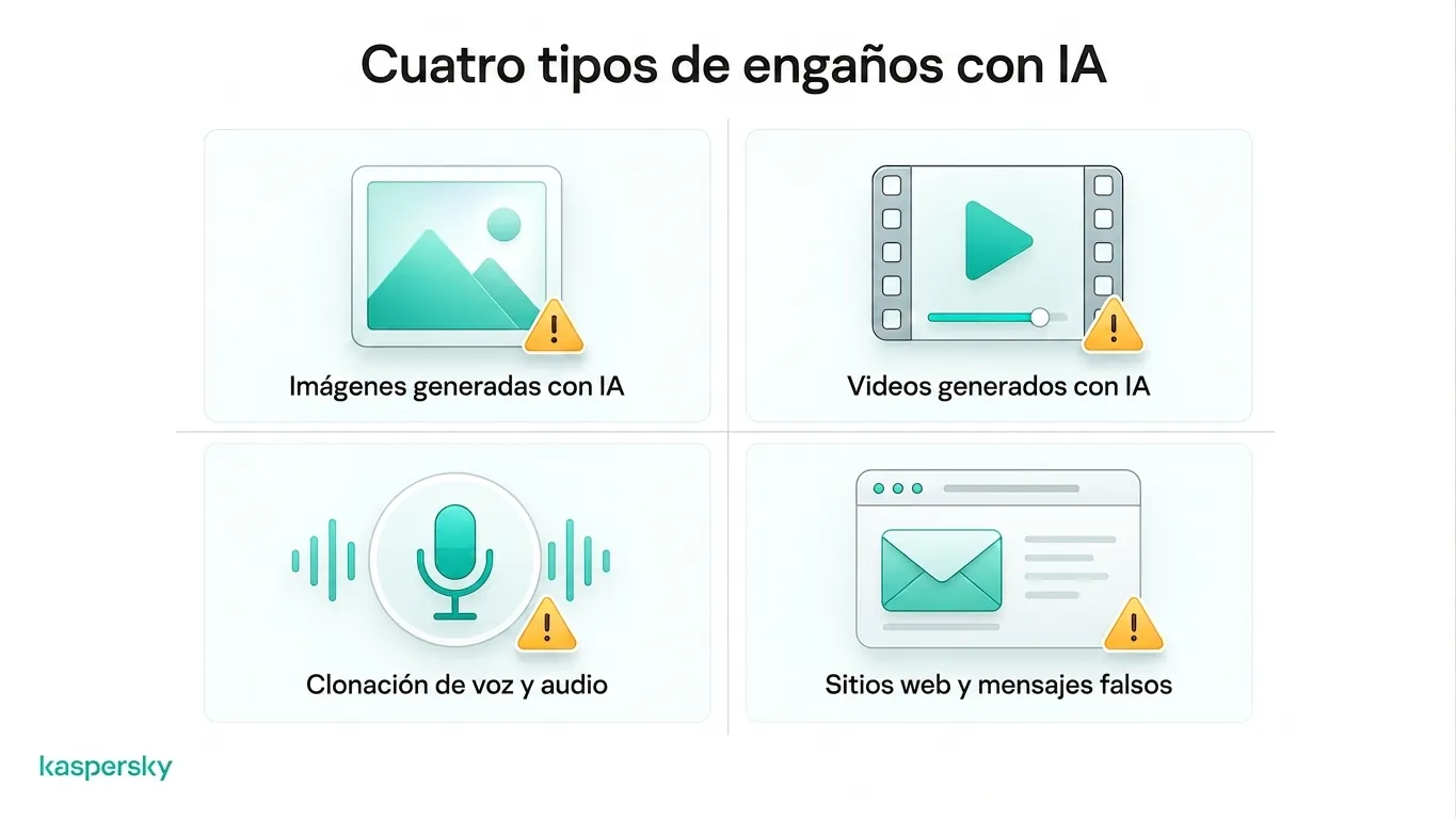 Cuatro fraudes comunes impulsados por AI: imágenes, videos, clonación de voz y sitios web falsos