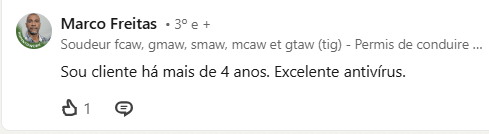 comentário positivo sobre a Kaspersky no Linkedin