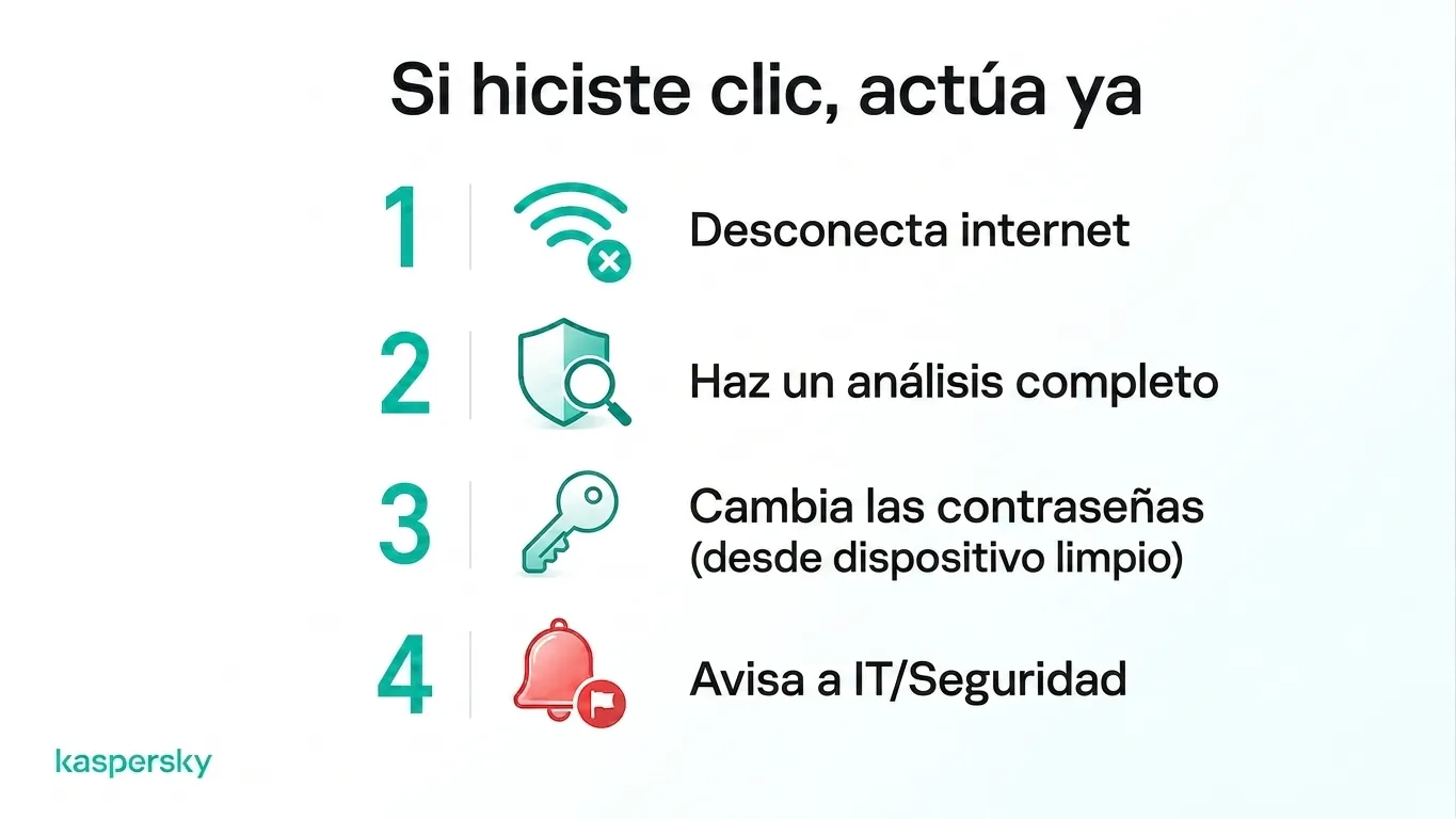 Pasos a seguir tras hacer clic en un enlace sospechoso, desde desconectarse hasta denunciar el incidente