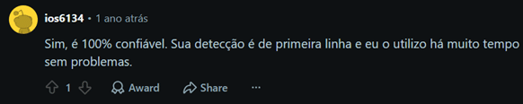 comentário positivo sobre a Kaspersky no Reddit