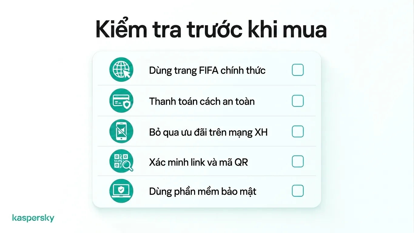 Danh sách kiểm tra khi mua vé World Cup của FIFA trực tuyến an toàn