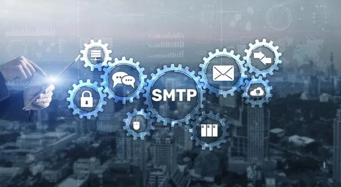 Ein Bild, das die Funktion von SMTP in einem Computernetzwerk darstellt.