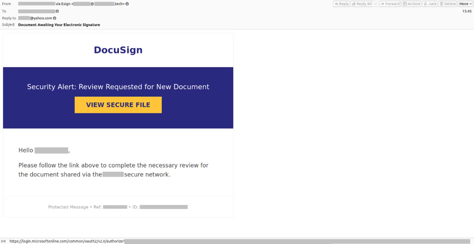 Example of a phishing email.
