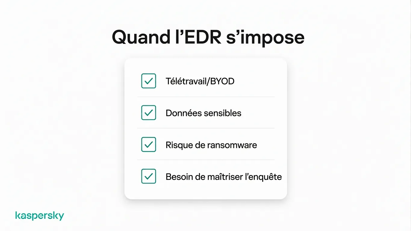 Situations où EDR est pertinent pour les petites entreprises : télétravail, données sensibles et exposition au ransomware