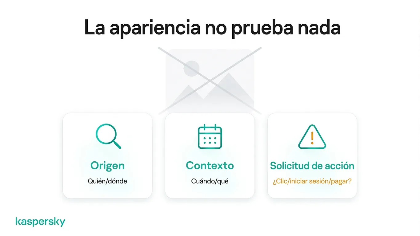 Tres comprobaciones para contenido sospechoso en línea: verifique la fuente, el contexto y cualquier acción solicitada
