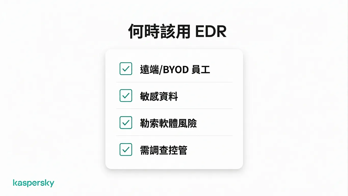 何時 EDR 對中小型企業有意義：含遠端工作、敏感資料與勒索軟體風險情境