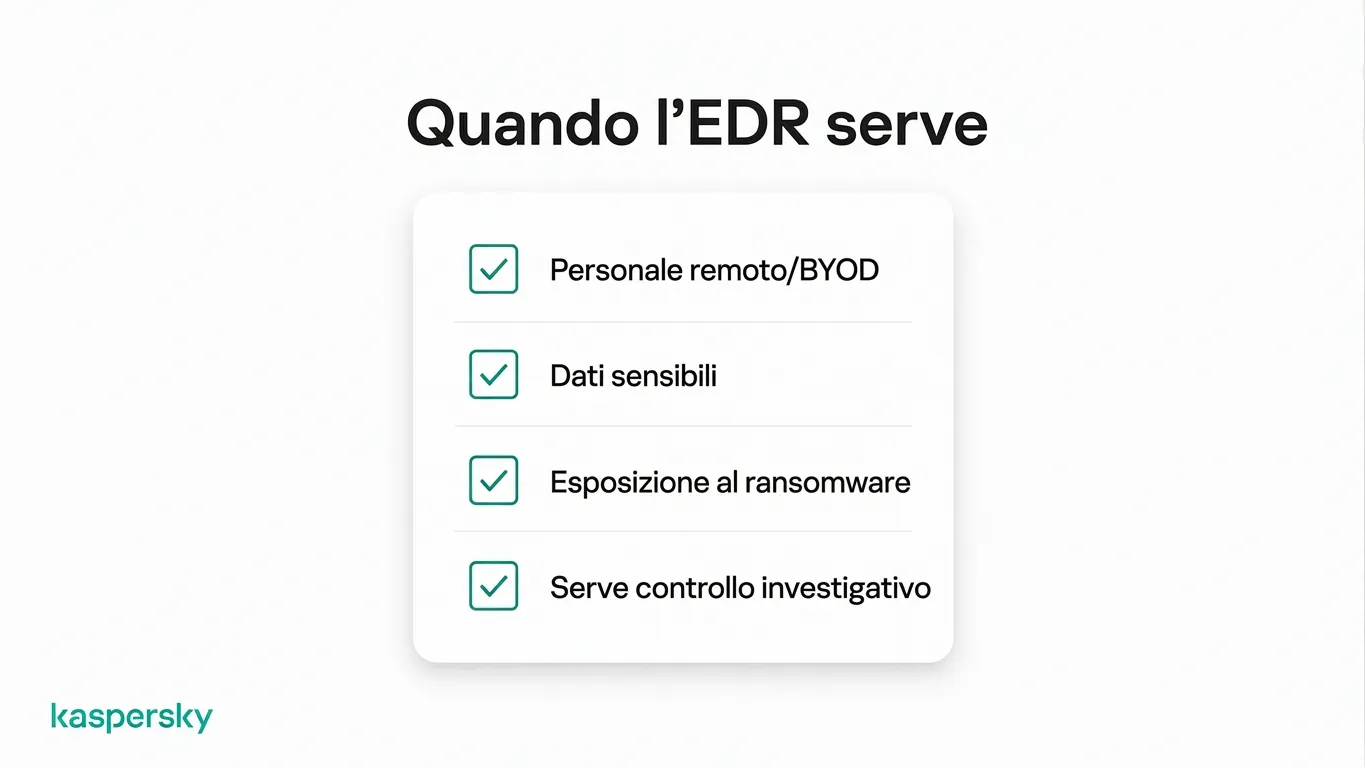 Quando EDR ha senso per le piccole imprese, incluse lavoro remoto, dati sensibili ed esposizione al ransomware