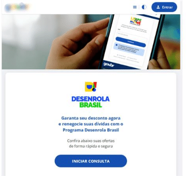 Layout do site fraudulento