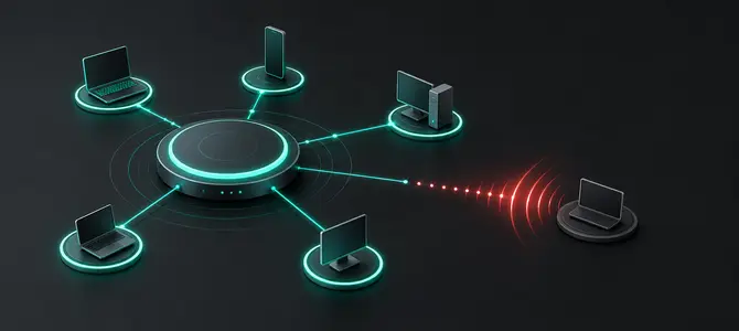 Business devices connected through centralized security while an unmanaged laptop remains exposed