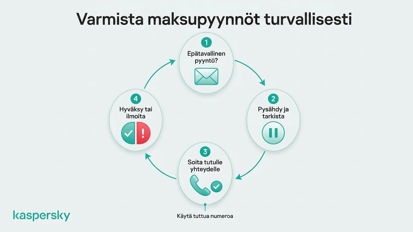 Nelivaiheinen prosessi epätyypillisten maksupyyntöjen turvalliseen varmistamiseen