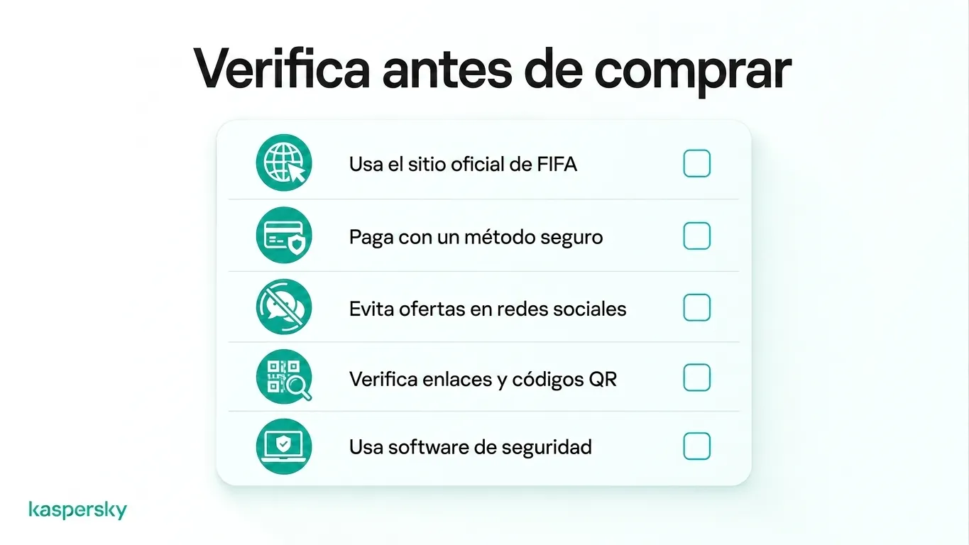 Lista de verificación para comprar entradas del Mundial de FIFA con seguridad en línea