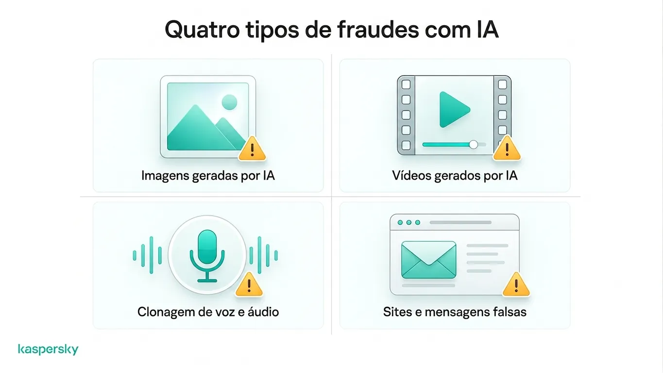 Quatro falsos comuns alimentados por AI: imagens, vídeos, clonagem de voz e sites falsos