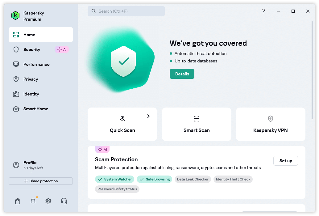 Updated design in Kaspersky for Windows