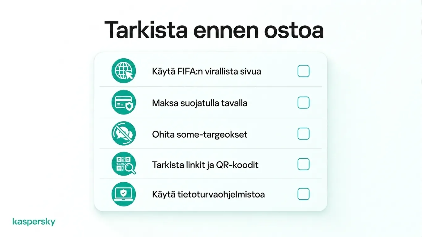 Tarkistuslista turvalliseen online-lippuostokseen FIFA World Cupille