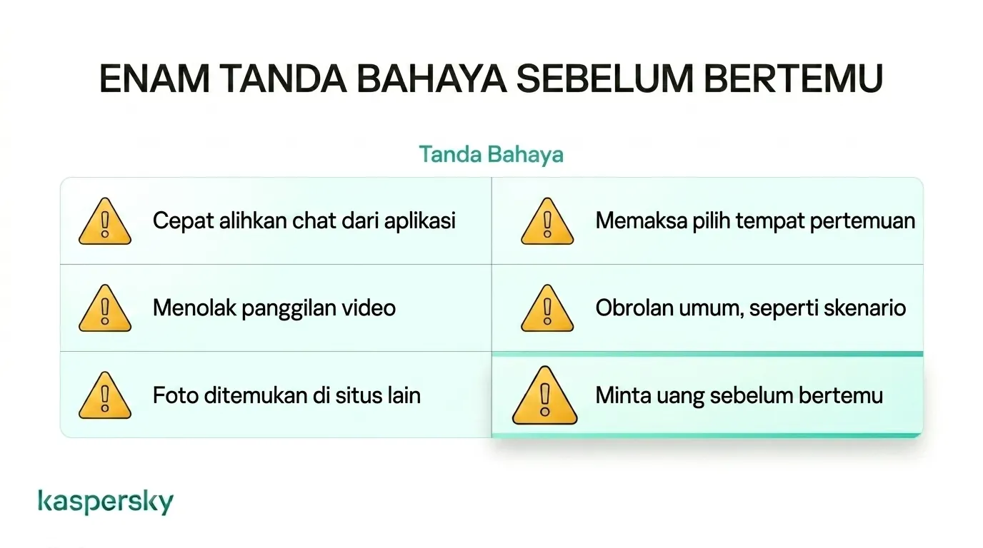 Tanda peringatan utama dari potensi penipuan hookup atau kencan