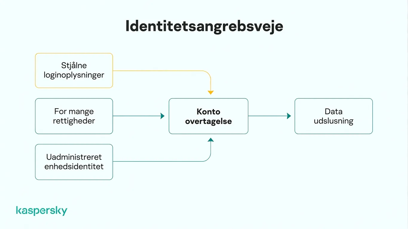 Angrebspunkter for identiteter fra stjålne legitimationsoplysninger og overdreven adgang til overtagelse af konti
