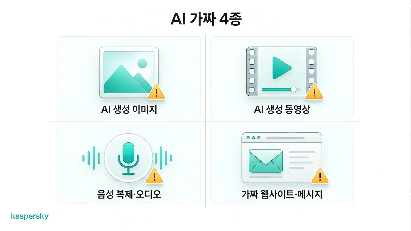 네 가지 흔한 AI 가짜: 이미지, 영상, 음성 복제, 가짜 웹사이트