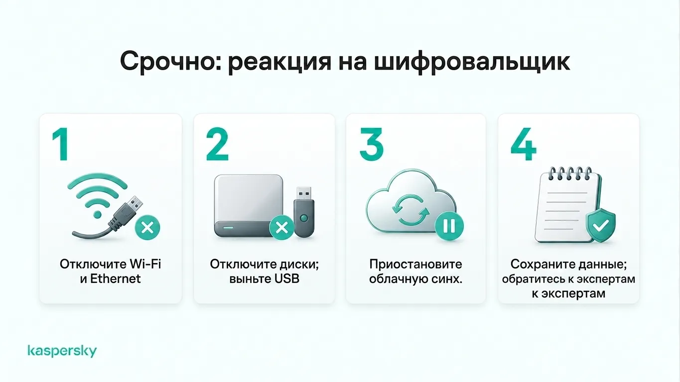 Четыре шага, которые нужно предпринять немедленно после атаки программы‑вымогателя