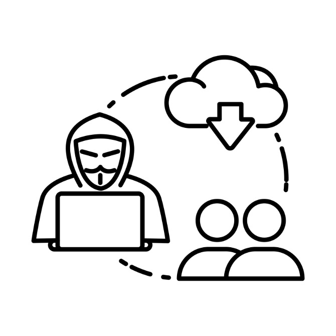 A supply chain attacks icon illustrating servers with connections representing vendor and supplier risks.