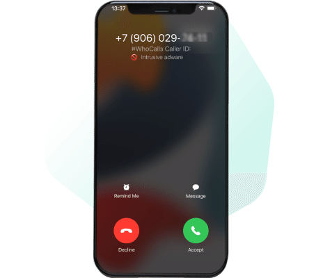 Incoming call flagged as spam or intrusive number on smartphone screen
