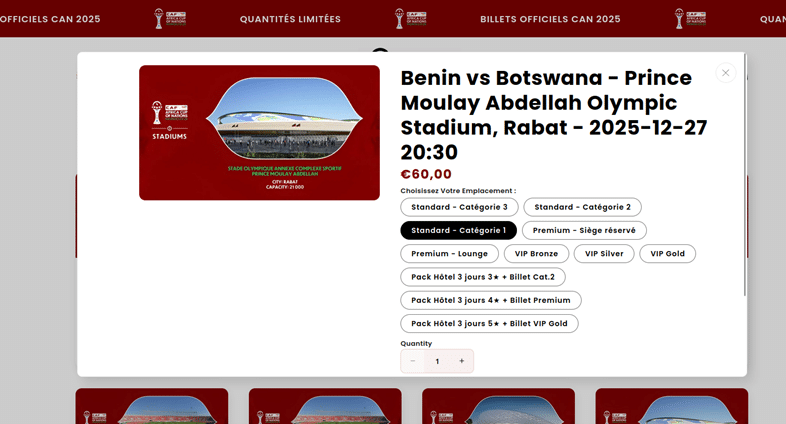 An example of a scam website offering fraudulent AFCON tickets