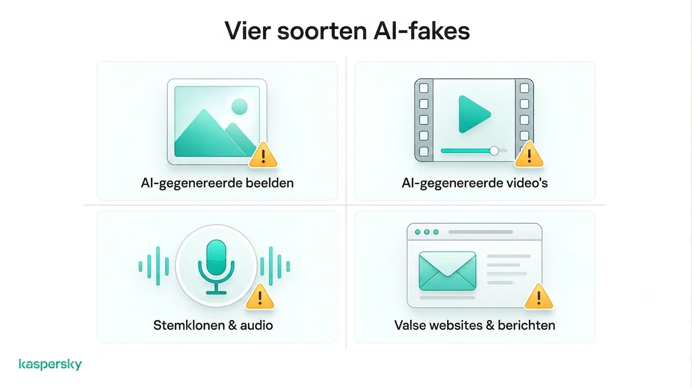 Vier veelvoorkomende AI-neps: afbeeldingen, video's, stemklonen en valse websites