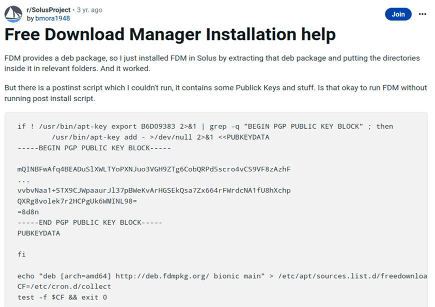 Un utilisateur de Reddit s'est demandé s'il pouvait installer Free Download Manager sans exécuter un script qui s'est avéré contenir un logiciel malveillant 