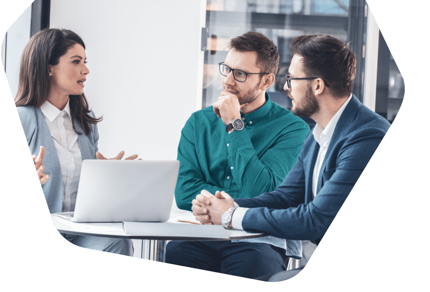 Man and woman viewing office servers