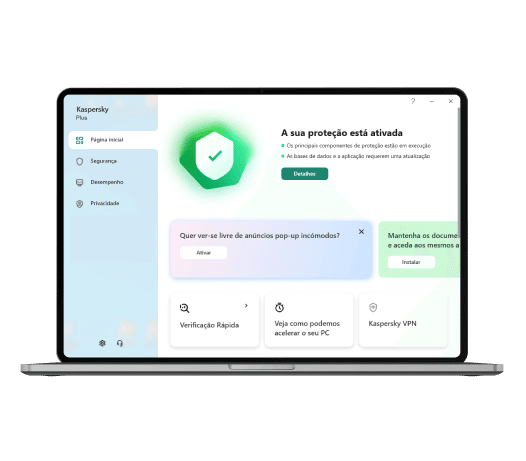 Proteção de vírus contra ameaças cibernéticas com Kaspersky Plus