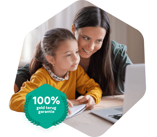 Mum and daughter using their computer to homeschool