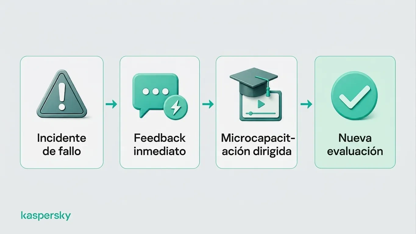 Ciclo de retroalimentación tras una prueba fallida: desde la detección hasta la formación dirigida y la re-evaluación
