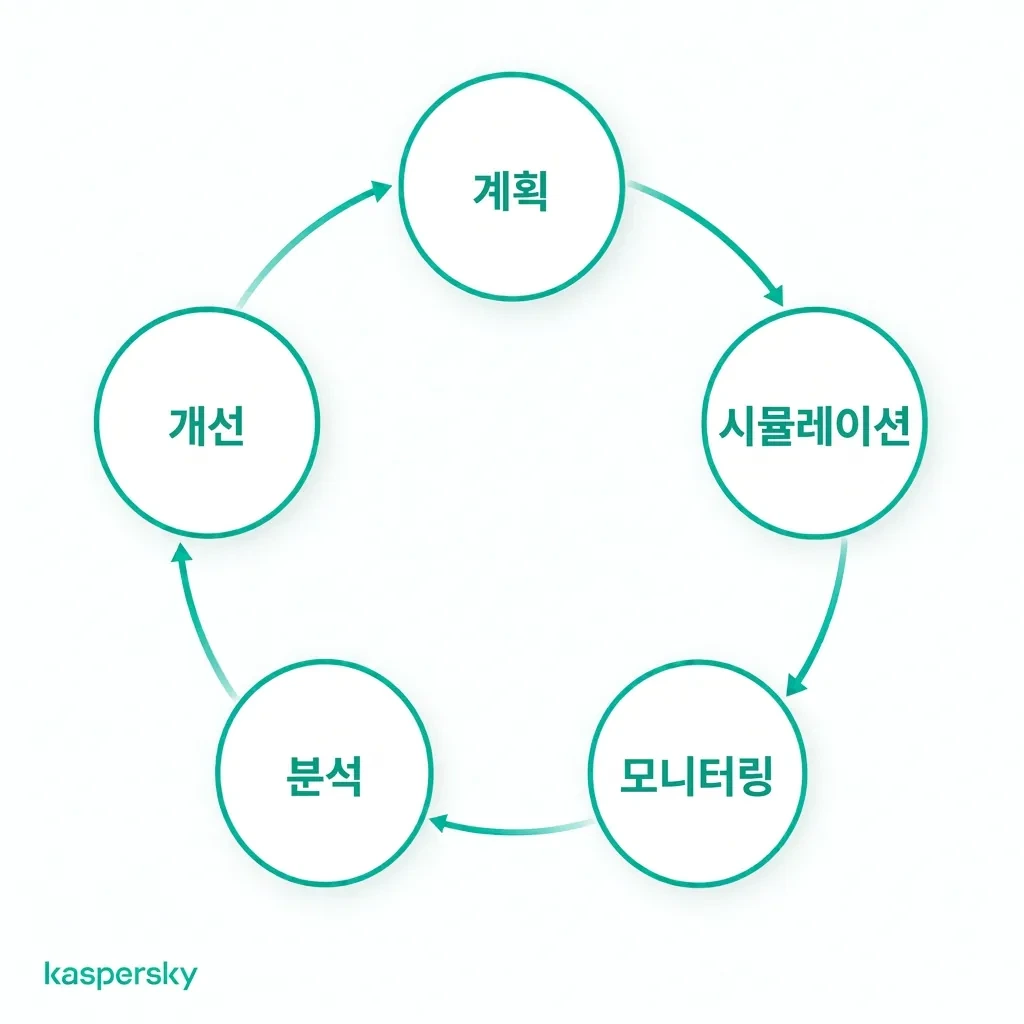 계획과 테스트에서 모니터링, 분석, 개선에 이르는 피싱 시뮬레이션 사이클