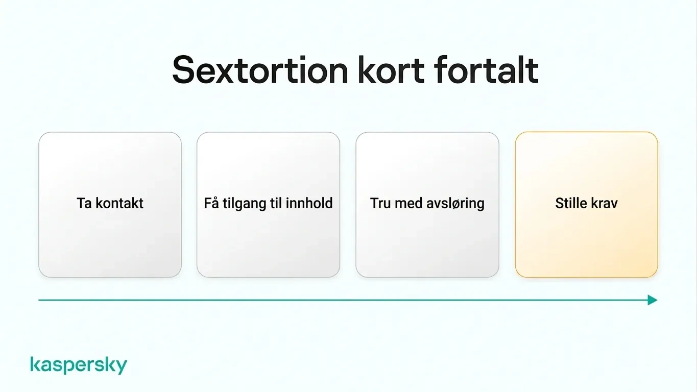 Fire trinn i seksuell utpressing: ta kontakt, få tilgang til innhold, true med eksponering og kreve betaling eller mer innhold