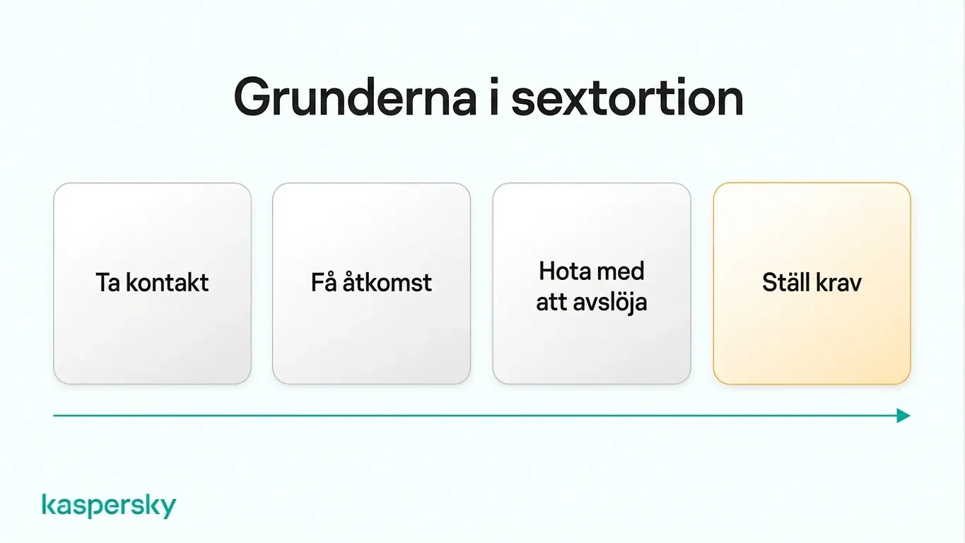 Fyra steg i sexuell utpressning: ta kontakt, få tillgång till material, hota med exponering och ställa krav