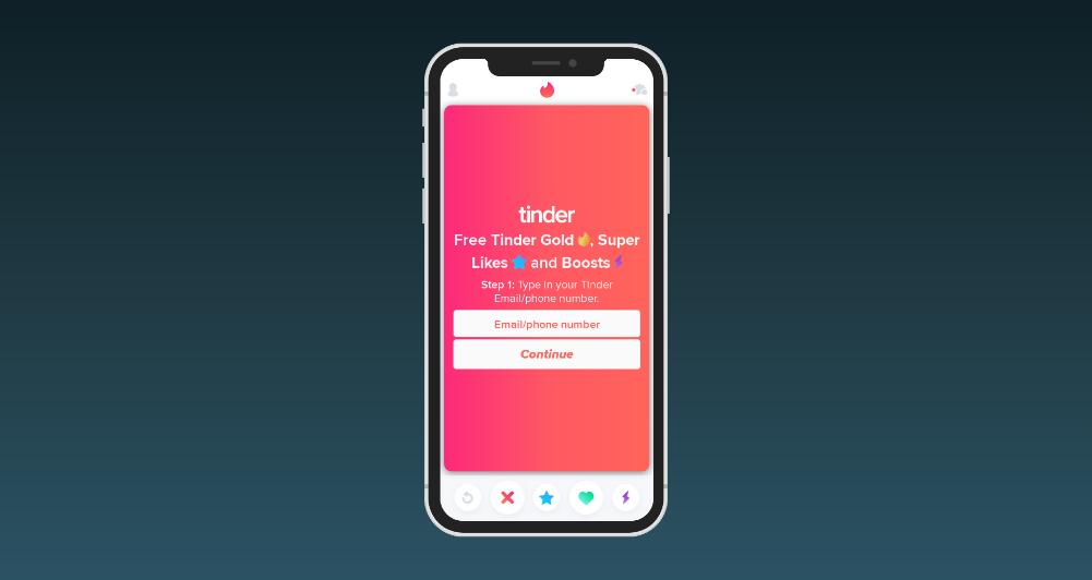 An example of a phishing page mimicking Tinder