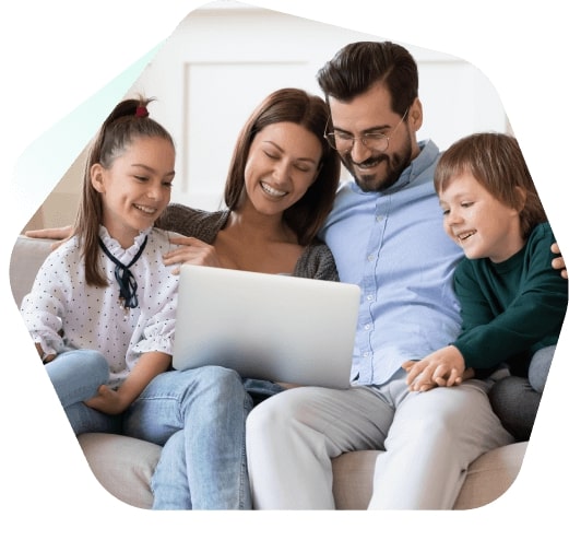 Family at home using their devices 