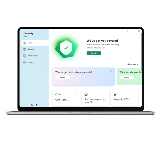 Virus protection against cyberthreats with Kaspersky Plus