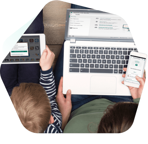 kid with a parent using protected devices