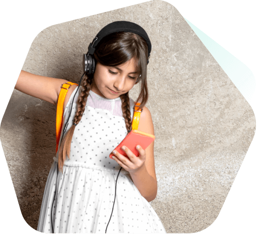 Girl watching movies on mobile with headphones
